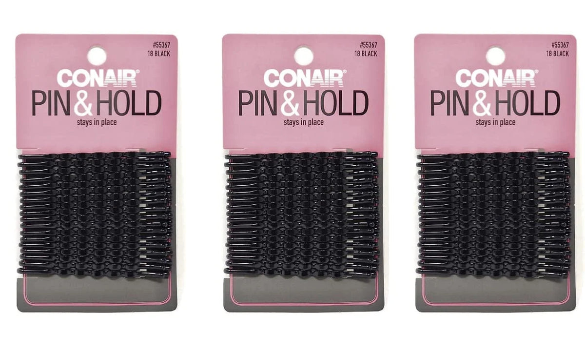 Scunci 55367 Black Styling Essentials Bobby Pins 18 Count, pack of 3