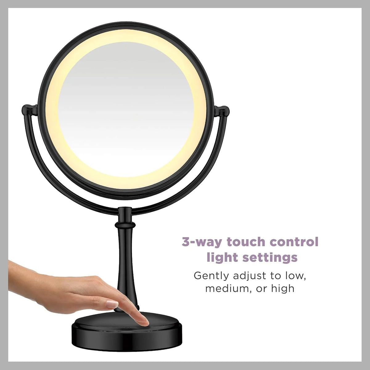 Conair Reflections 3-Way Touch Control Lighted Makeup Mirror, 1x/7x magnification, Matte Black , 1.0 Count