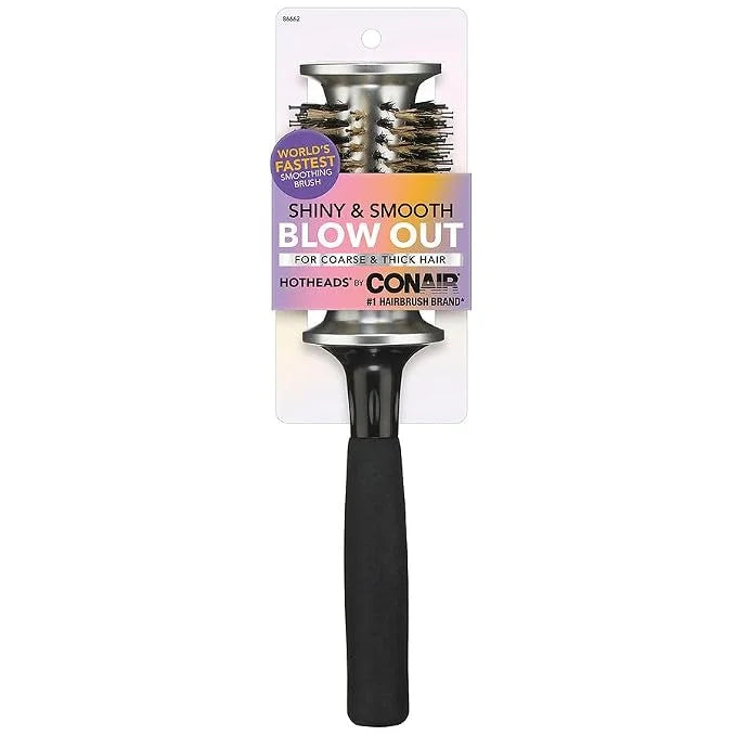 Conair Shiny & Smooth Blowout Brush for Coarse & Thick Hair – Detangling & Smoothing Round Brush, Adds Shine & Reduces Frizz, Ideal for Blow-Drying & Styling, Soft Bristles for Gentle Control