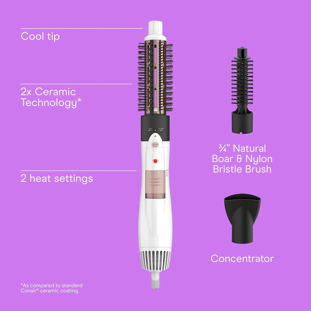 Conair Hot Air Brush, Double Ceramic, 3-in-1, Interchangeable