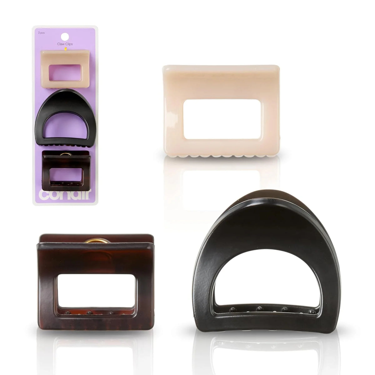 Conair® Luxe Claw Clips 3PK, Durable Thick Plastic Hair Clips for Women, Cute Claw Clips, All Hair Types, Secures Hair Fast, Gold-Tone Hinge, Solid Neutral & Matte Tort