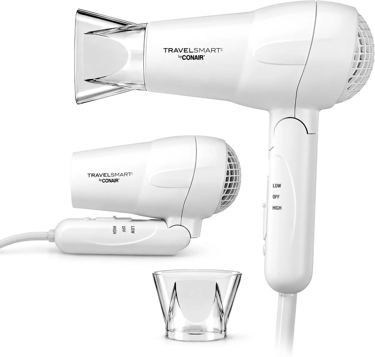 TravelSmart by Conair 1200W Tourmaline Ceramic Travel Hair Dryer with Folding Handle, Worldwide Dual Voltage Compact Blow Dryer, Model TS263XRN